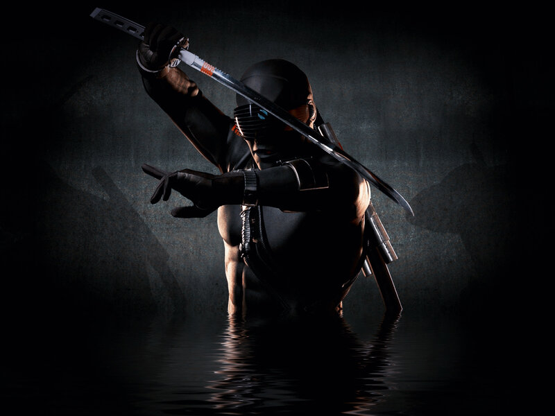 Ninja Warrior with Sword — Black, Dramatic, Night