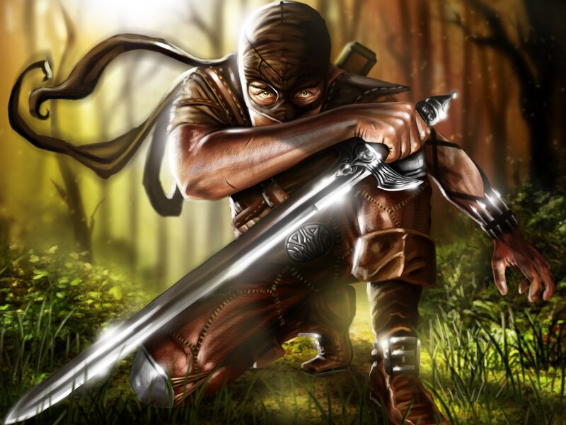 Ninja Warrior with Sword — Brown, Dramatic