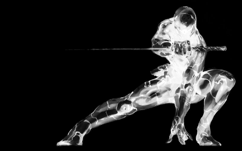 Ninja Warrior with Sword — White, Dramatic