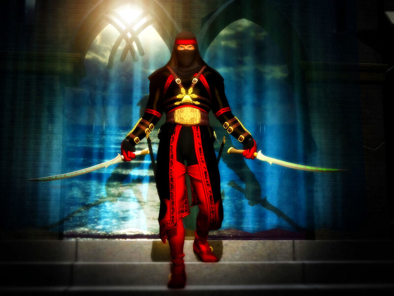 Ninja Warrior with Swords — Black, Dramatic, Night