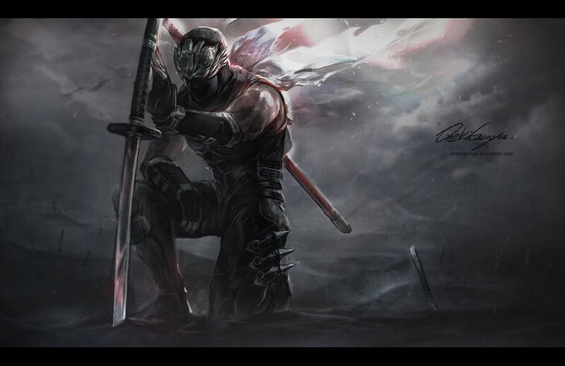 Ninja Warrior with Swords — Gray