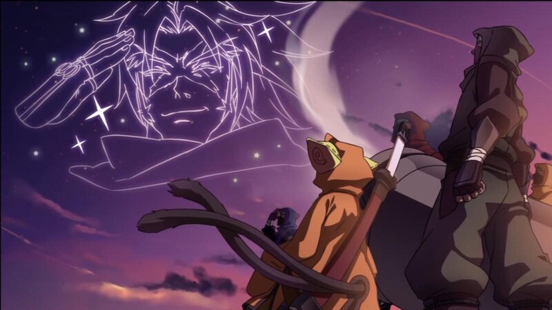 Ninja warriors under a spirit's gaze