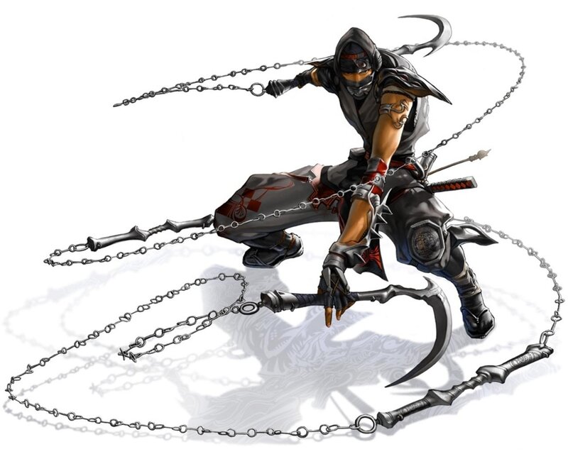 Ninja with Chain Weapons — Black, Dramatic, Digital Art