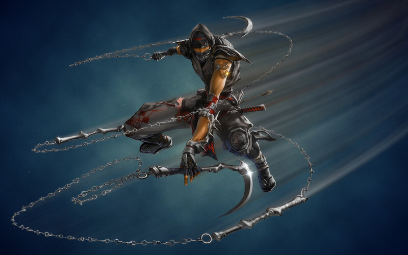 Ninja with Chain Weapons — Blue