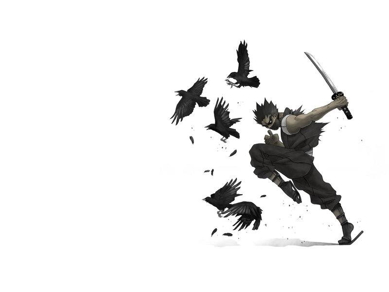Ninja with crows and sword