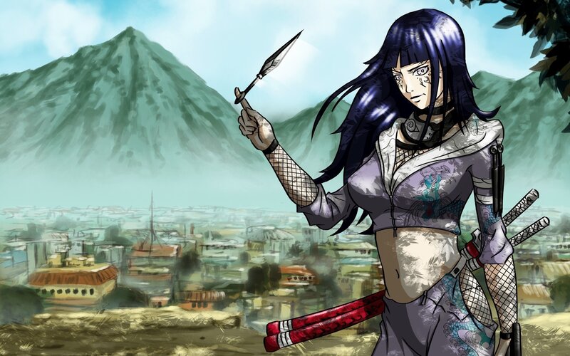 Ninja with kunai in mountain village
