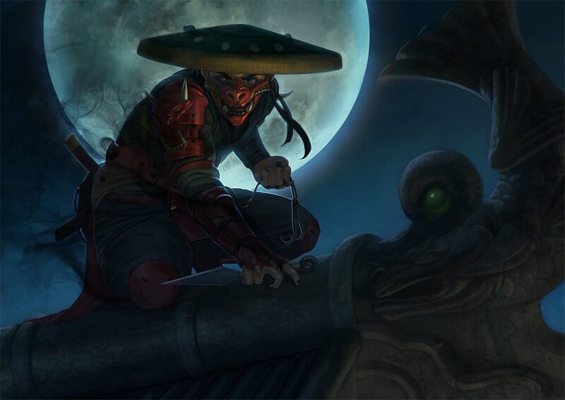 Ninja with red mask on roof