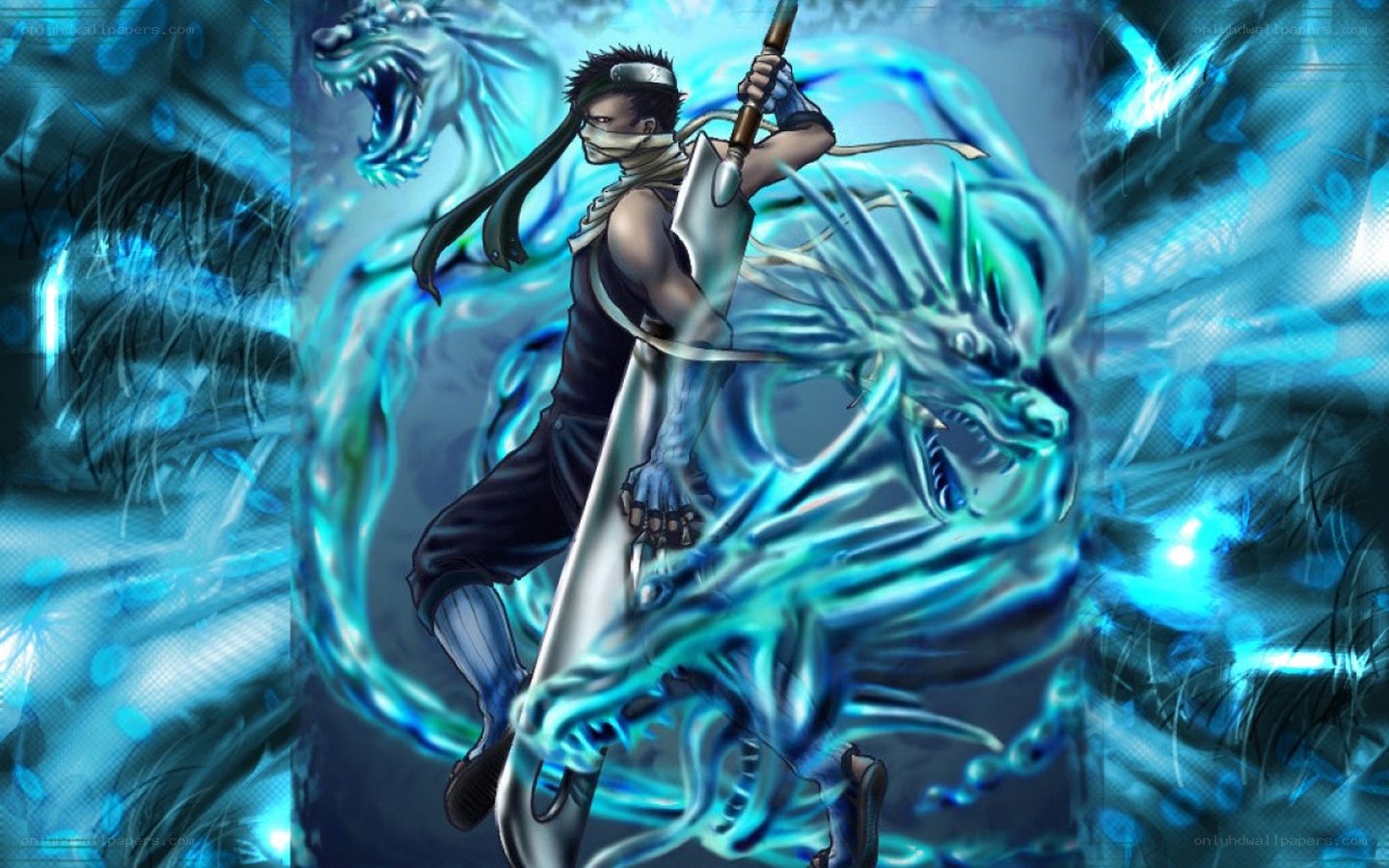 Ninja with sword and dragon