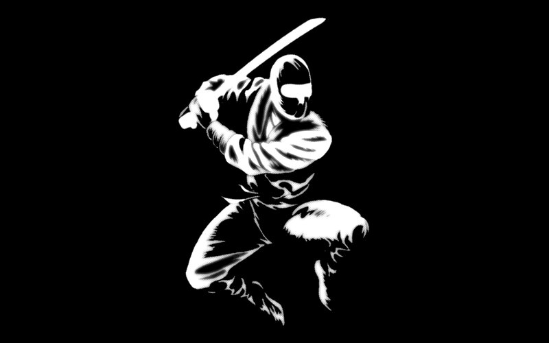 Ninja with Sword — Black, Dramatic, Illustration