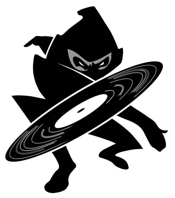 ninja with vinyl record
