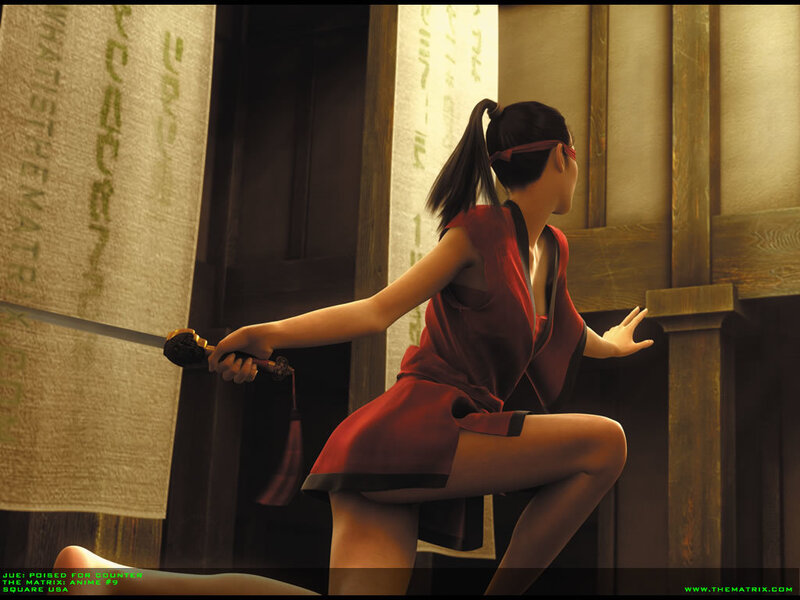 Ninja woman poised for combat