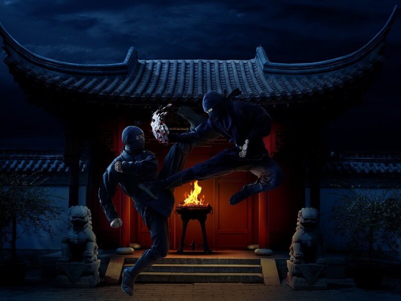 Ninjas in combat at night