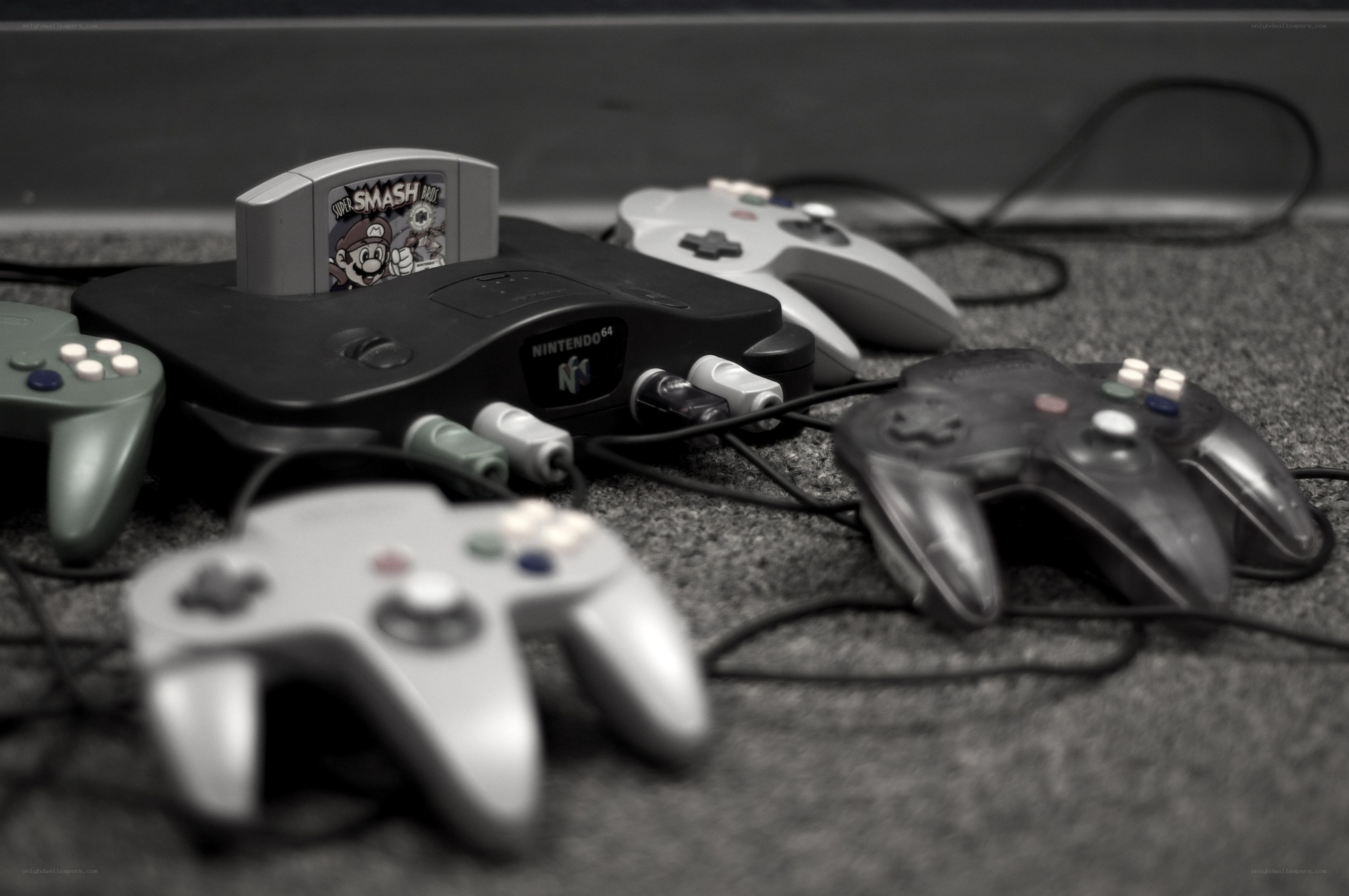 Nintendo 64 with controllers