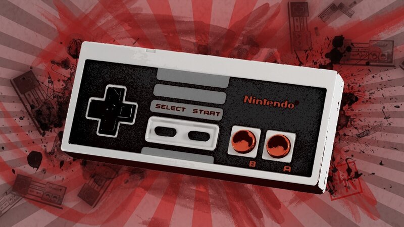 Nintendo Controller — Red, Dramatic, Digital Art