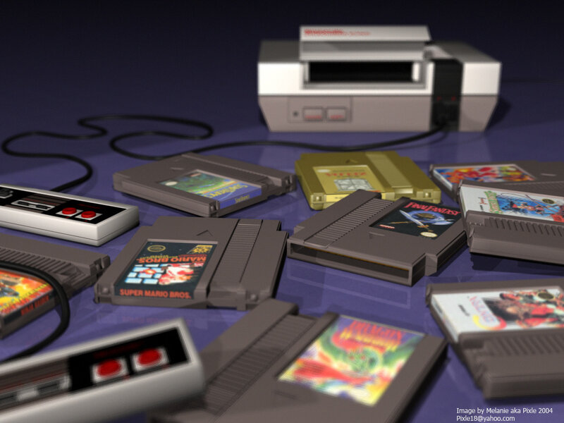 Nintendo NES console and games