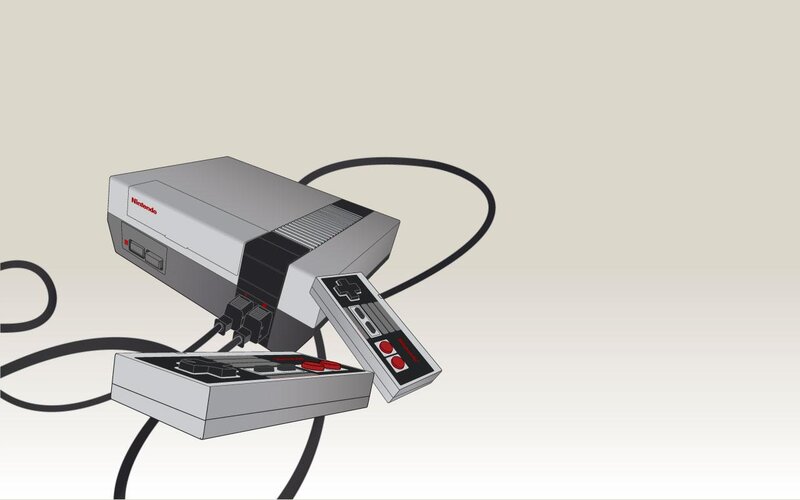 Nintendo NES console with controllers