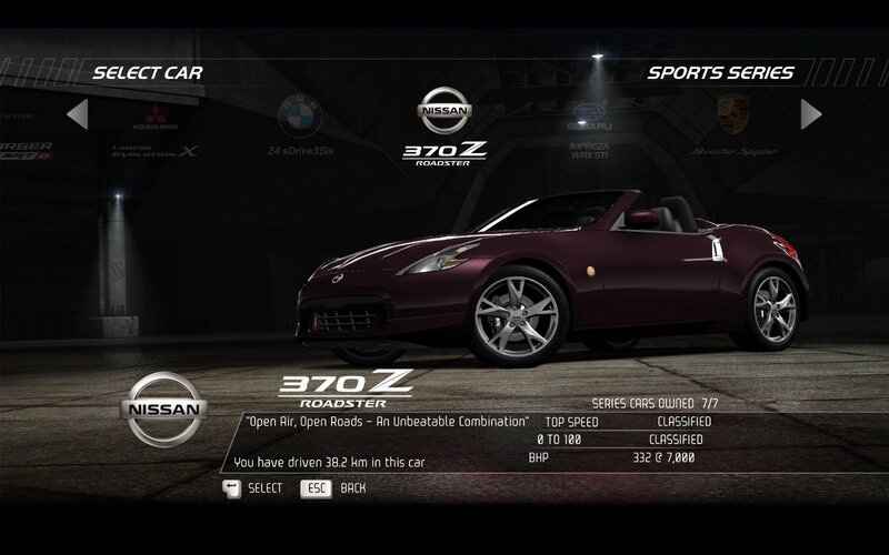 Nissan 370Z Roadster car selection