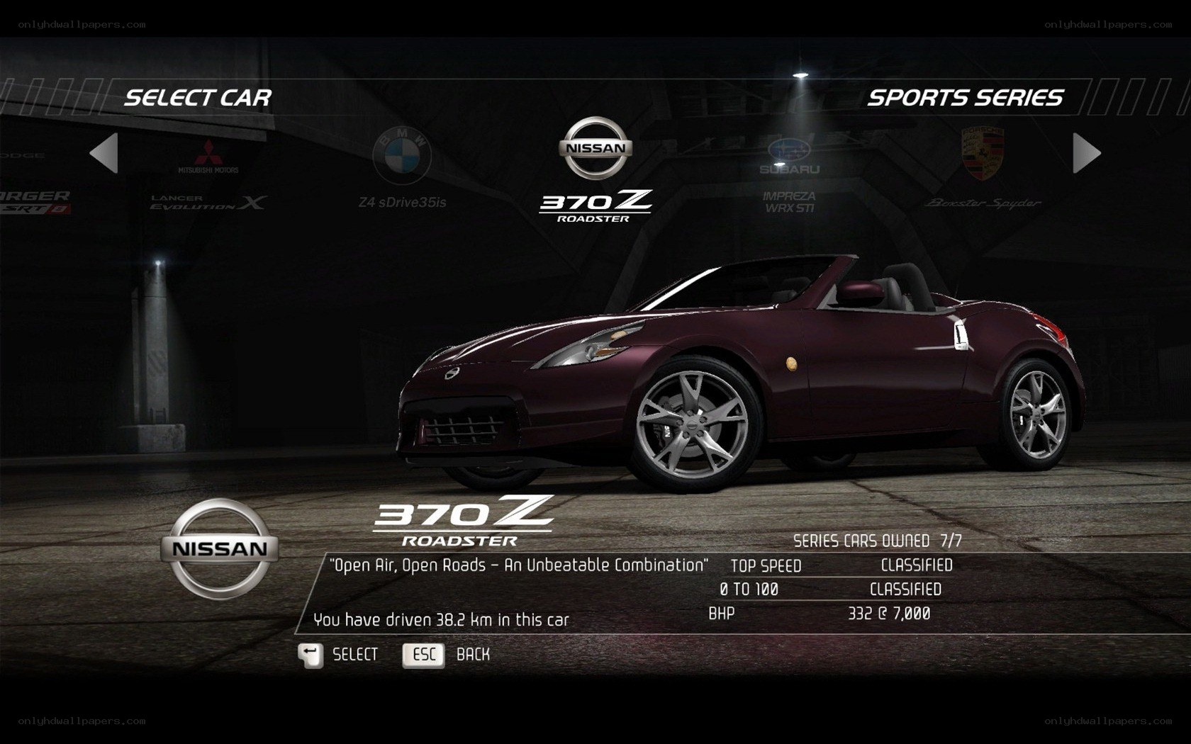 Nissan 370Z Roadster car selection