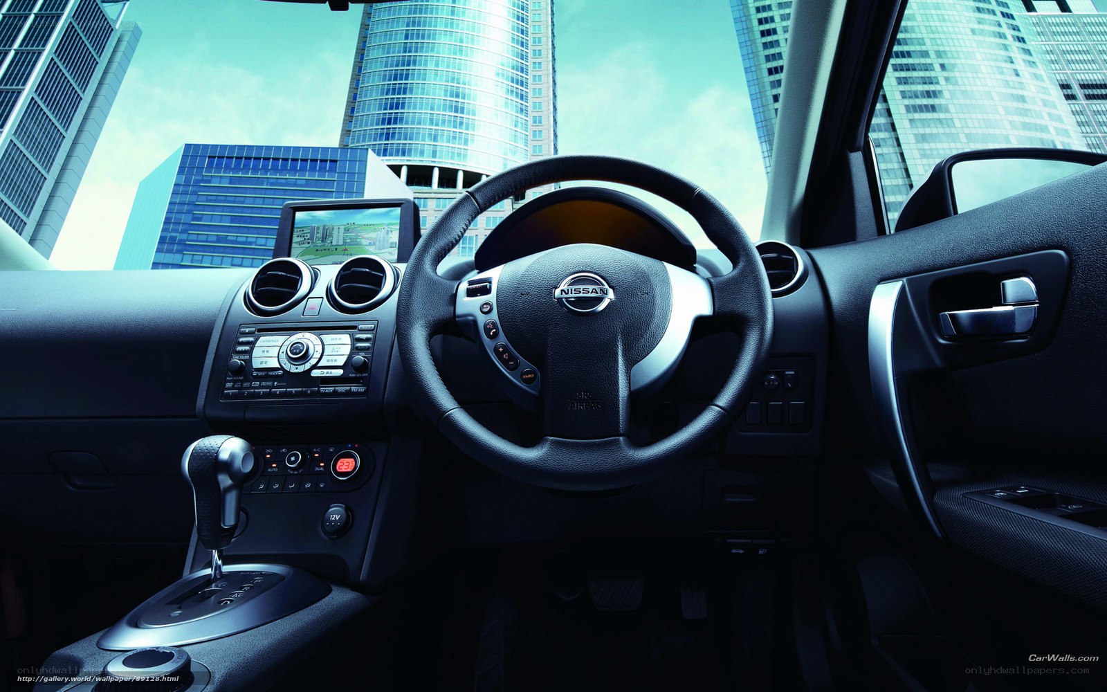 Nissan car interior with city view