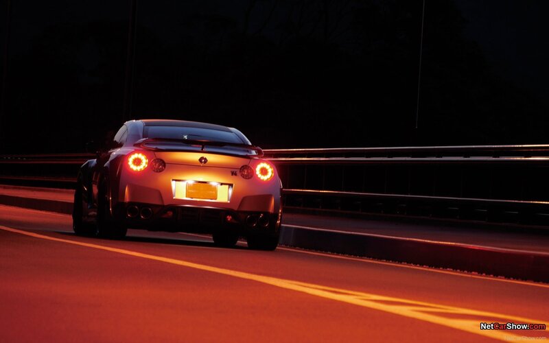 Nissan GT-R at night on a road