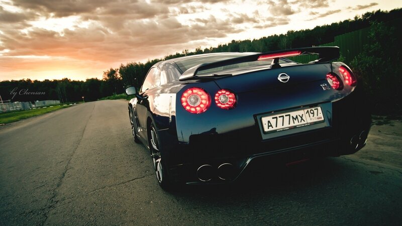 Nissan GT-R at sunset