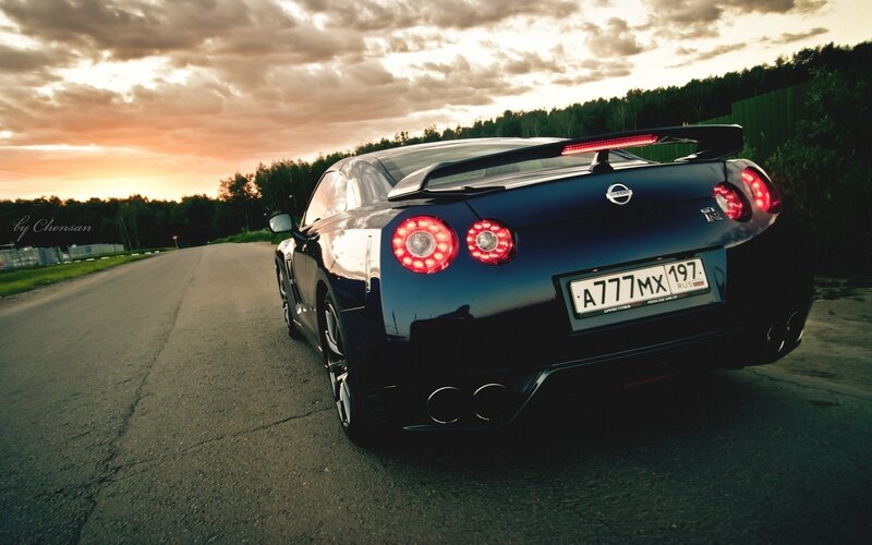 Nissan GT-R at sunset