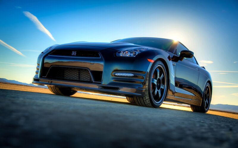Nissan GT-R at sunset