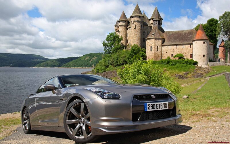 Nissan GT-R by a castle