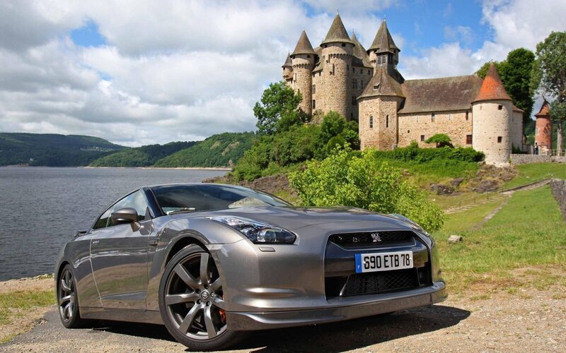 Nissan GT-R by a castle