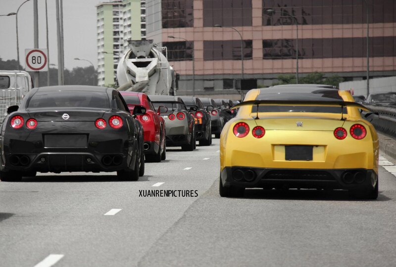 Nissan GT-R convoy on highway