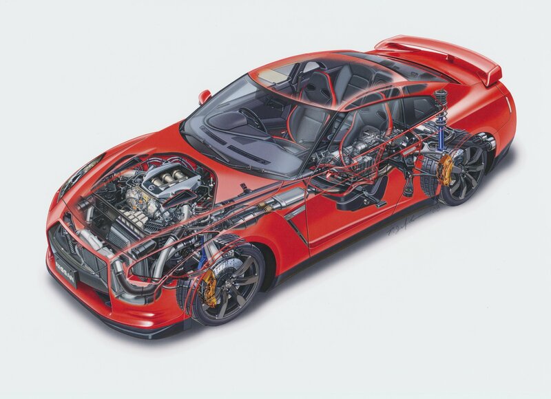 Nissan GT-R cutaway illustration