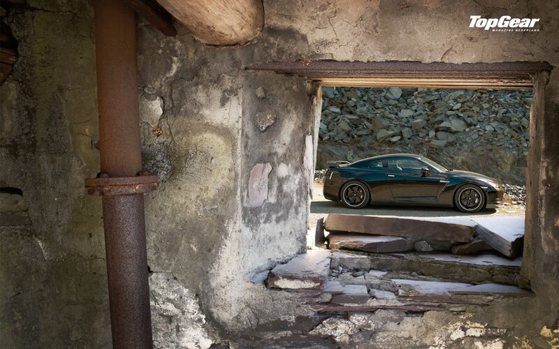 Nissan GT-R in an old ruin