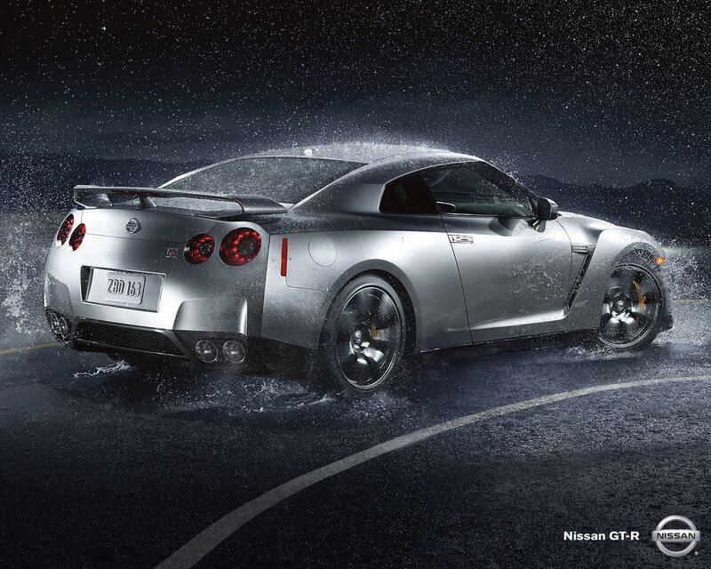 Nissan GT-R in rain