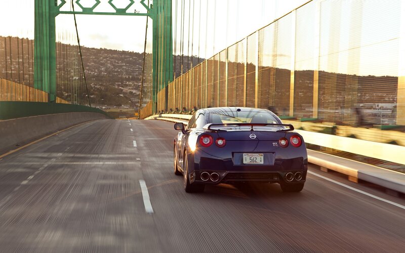 Nissan GT-R on a bridge