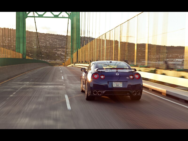 Nissan GT-R on a bridge