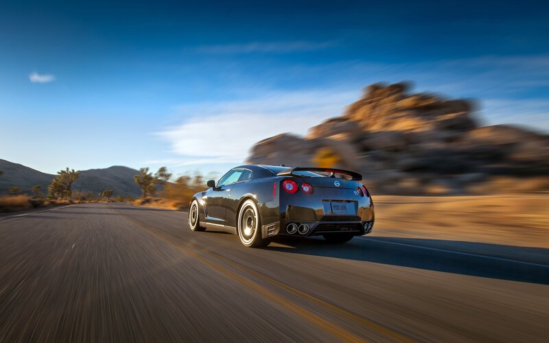 Nissan GT-R on desert road