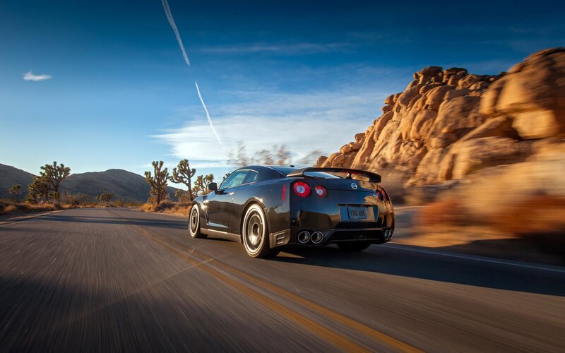 Nissan GT-R on desert road