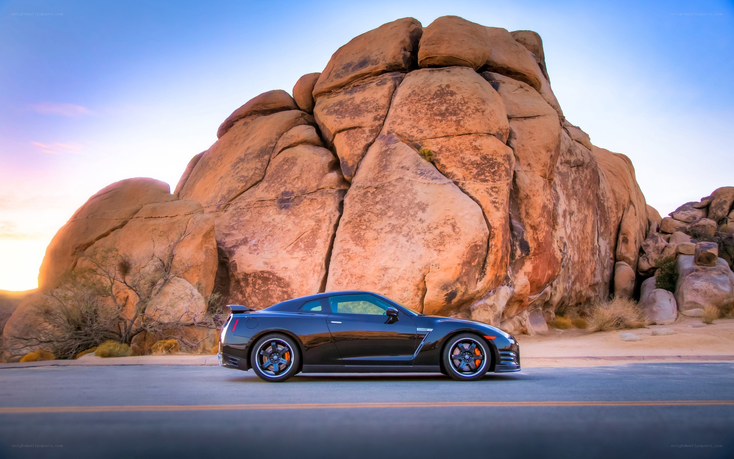 Nissan GT-R on desert road