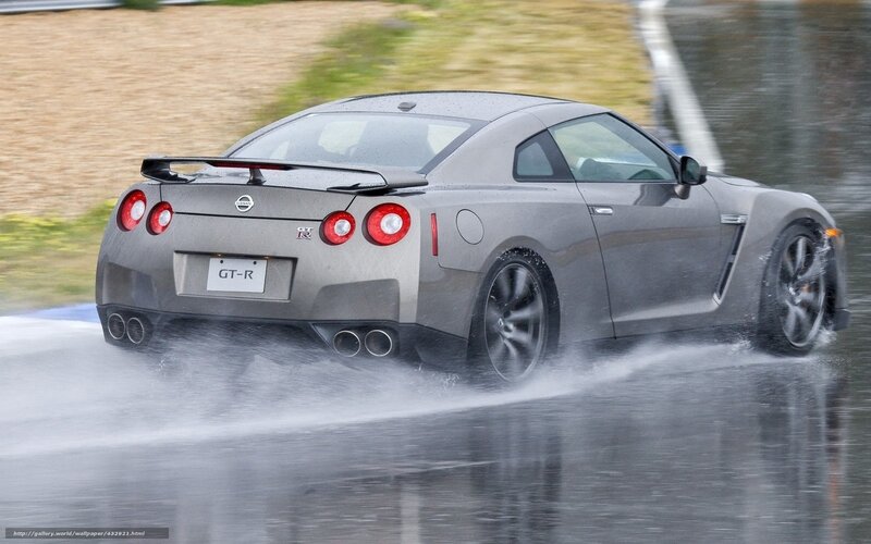 Nissan GT-R on wet track