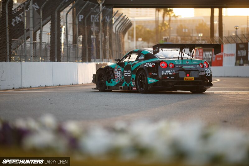 Nissan GT-R Race Car — Black, Dramatic, Sunset