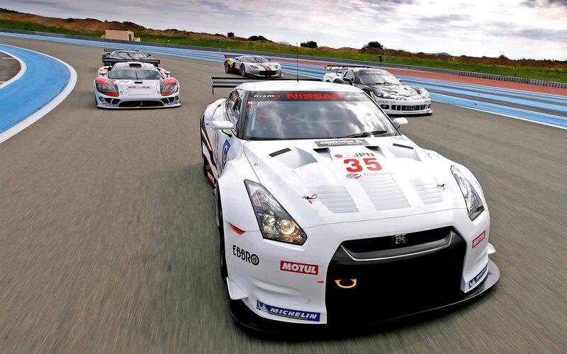 Nissan GT-R racing on track