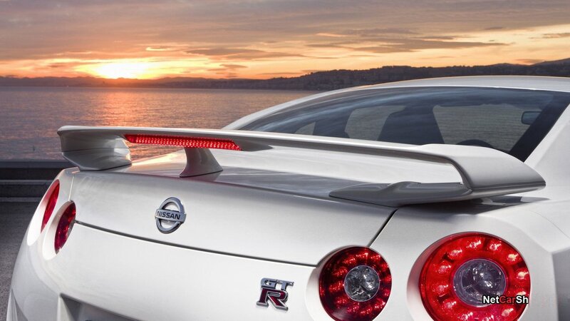 Nissan GT-R rear view at sunset
