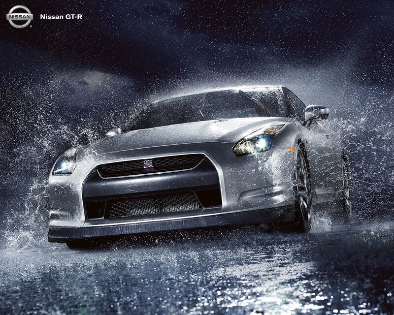 Nissan GT-R splashing water