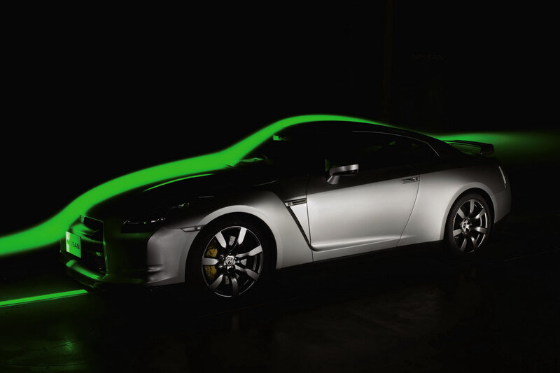 Nissan GT-R with green light effect