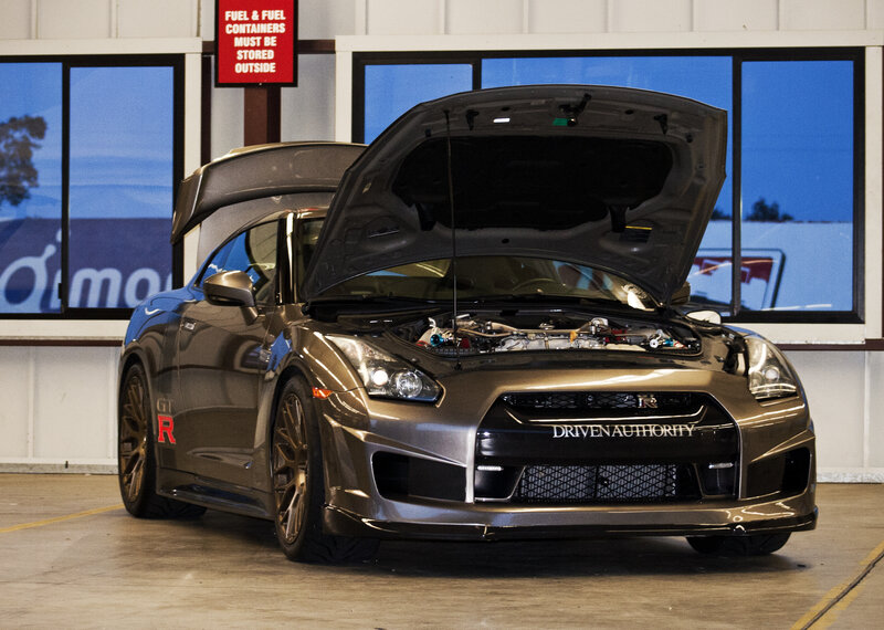 Nissan GT-R with open hood