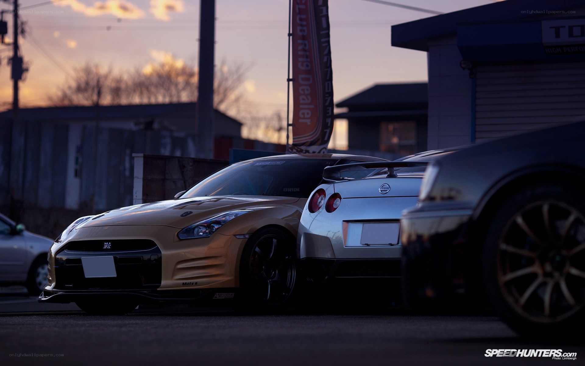 Nissan GT-Rs at sunset