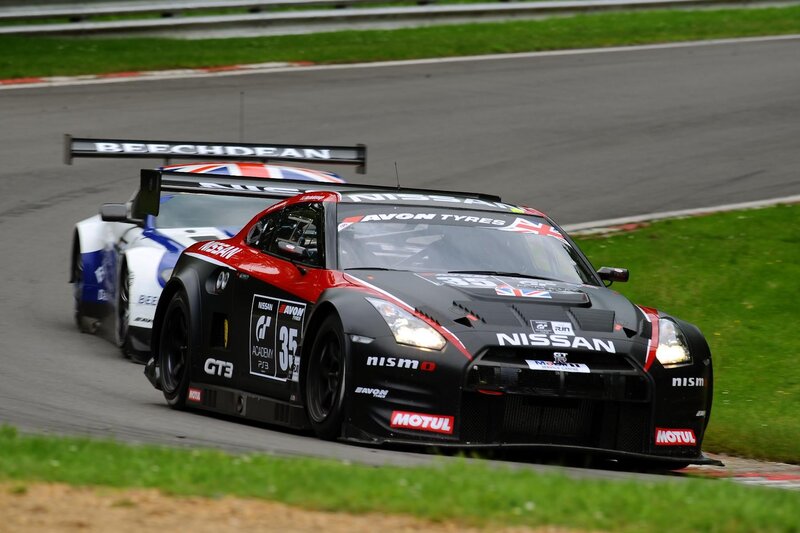Nissan GT3 race car on track