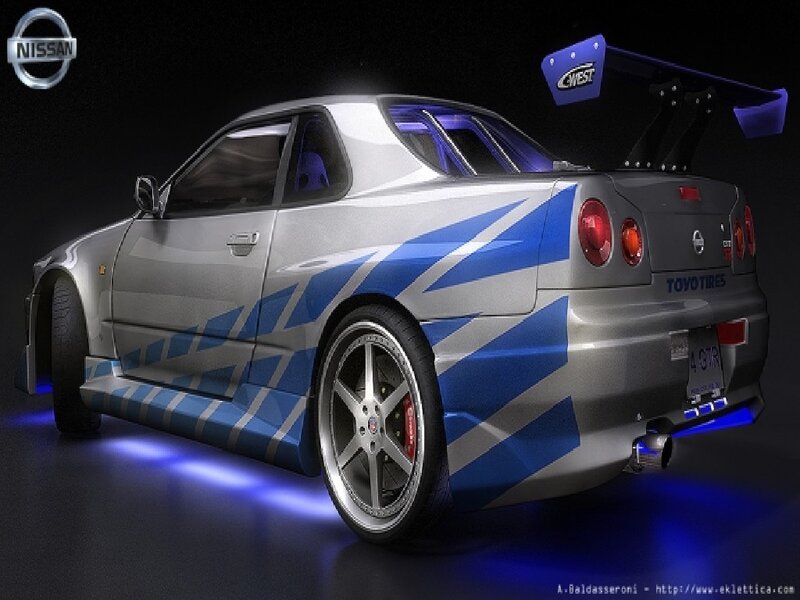 Nissan GTR with blue stripes
