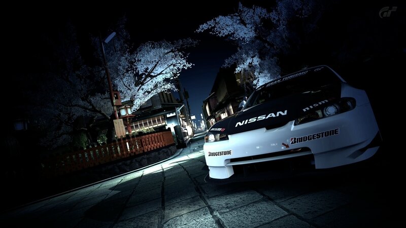 Nissan race car at night