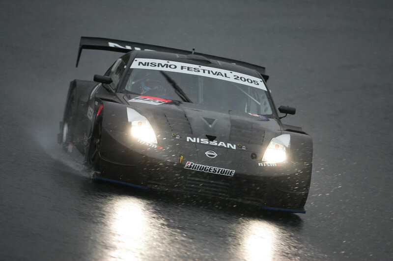 Nissan race car in rain